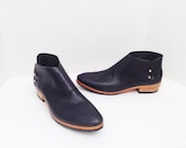 The Karina Brass Peg Closure BVT handmade ankle boot ~  1.25 inch HEEL ~ Black Leather ~ Petite thru Large