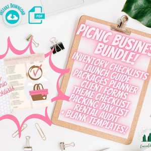 Luxury Picnic Checklists & Forms - PDFs: Inventory Builders/Business Starter/Custom Theme/Packages Planner/Client Forms/ Inventory Audits