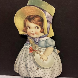Vintage Mechanische Karte Kleines Mädchen Häschen Schlüpfen