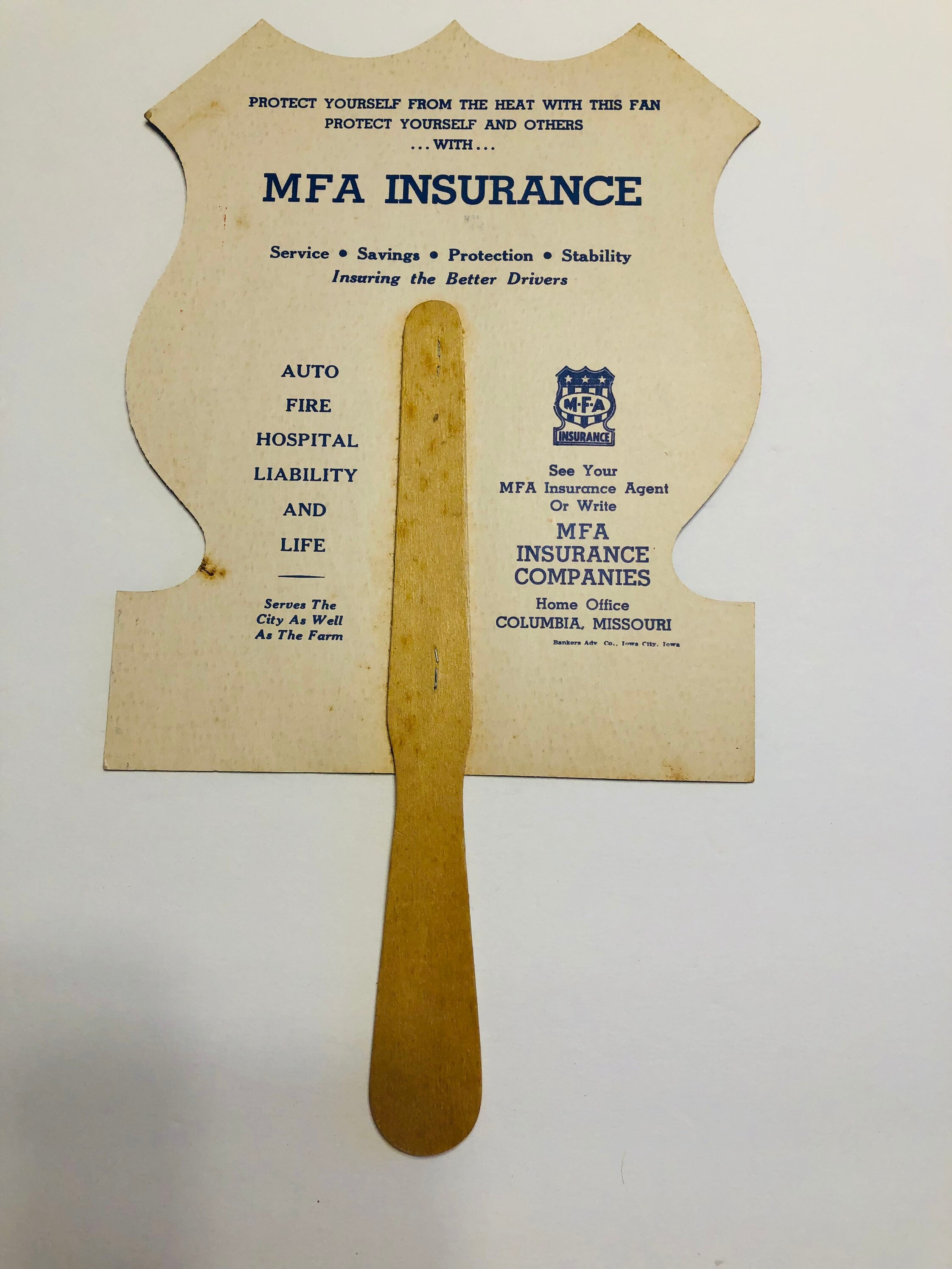 Vintage MFA Advertising Fan MFA Insurance Co. Columbia Mo Vintage MFA Advertising Fan MFA Insurance Co. Columbia Mo