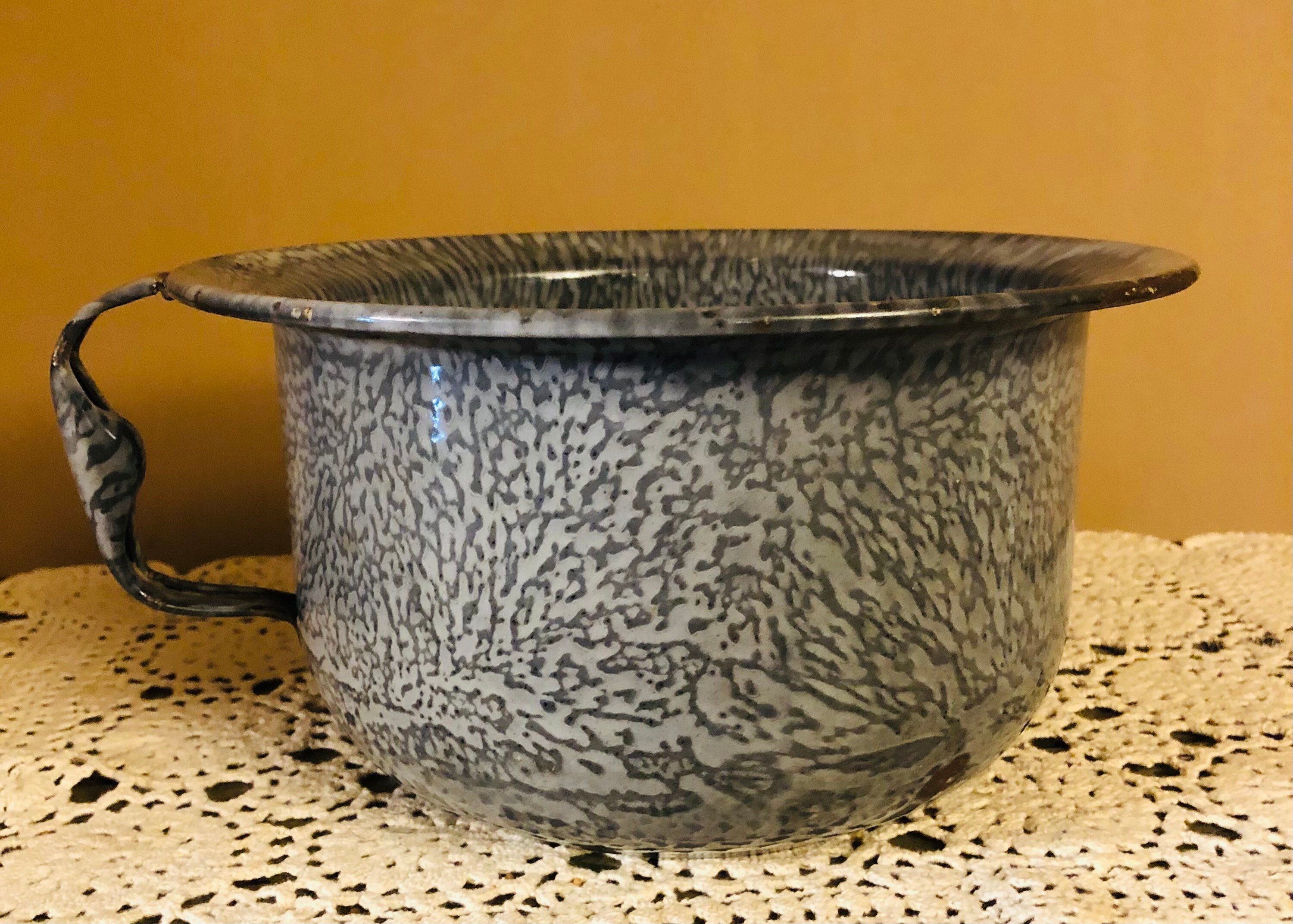 Antique Gray Granite Enamelware 8 1/2 Bowl With Handle Etsy