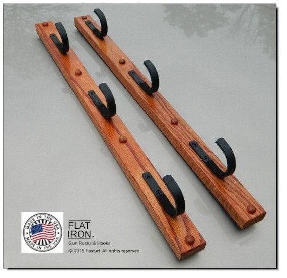GUN RACK Oak and Metal 3 Place Gun Rack Rifle Shotgun Wall Etsy