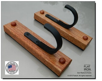 GUN RACK - Oak and Metal 1 Place Gun Rack Rifle Shotgun Wall Mount Display.