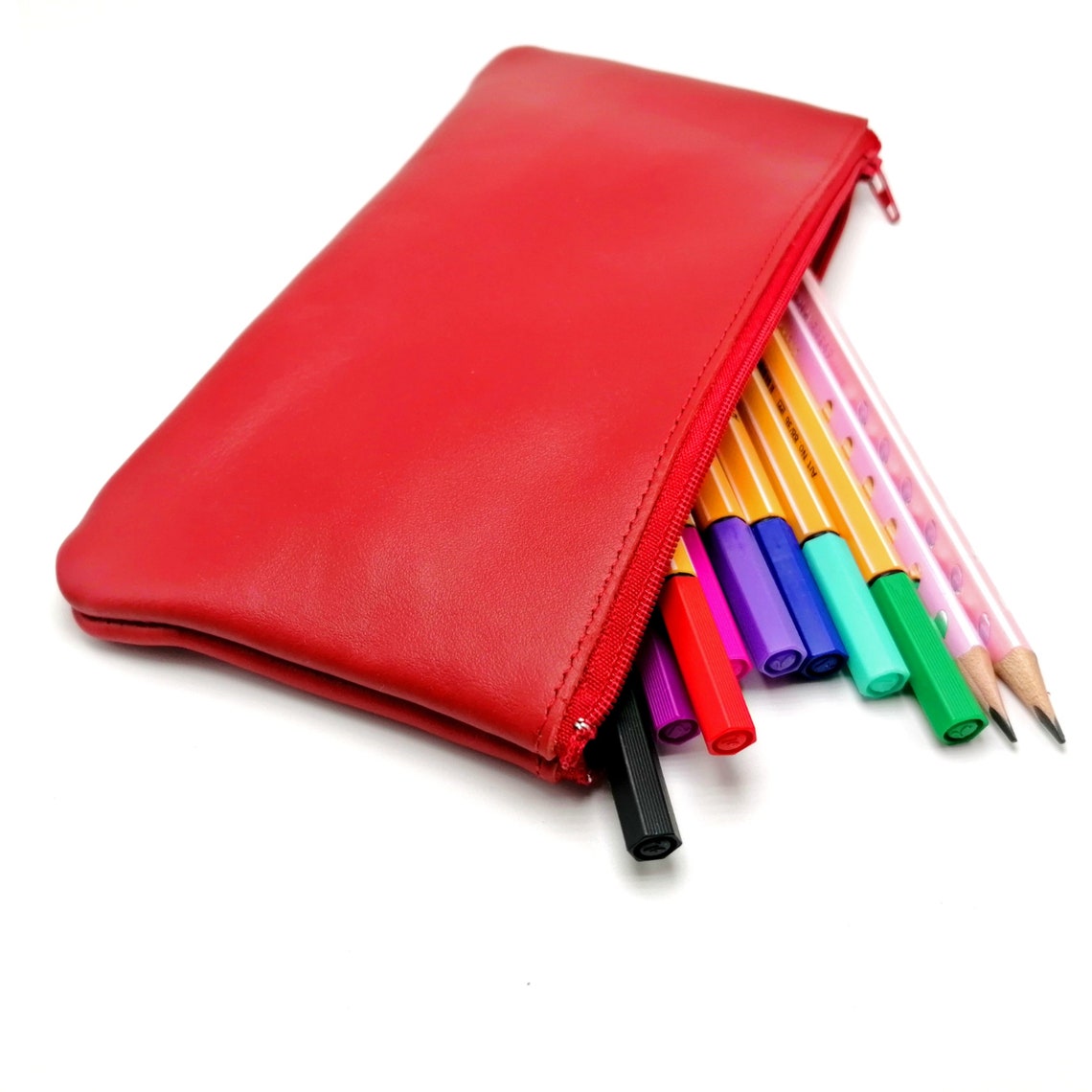 Red leather pencil case Clearance