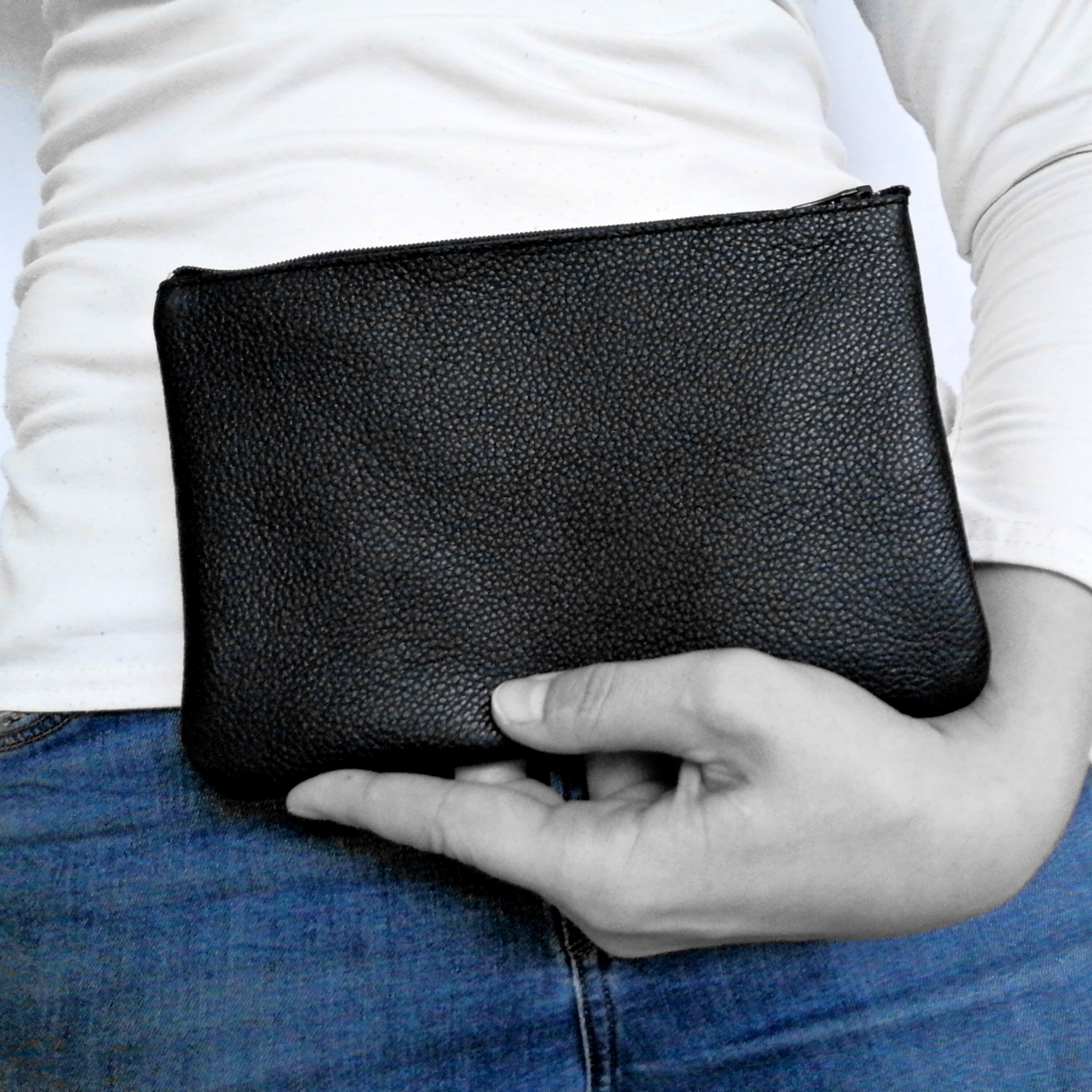 Black leather cosmetic bag Makeup bag with lining Black Etsy