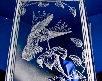 Hummingbird with Honeysuckle Etched Mirror