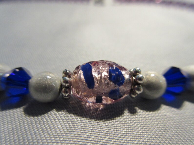 Lavender and Cobalt Blue Foil Beads with Miracle Beads and Purple Glass Beaded Necklace