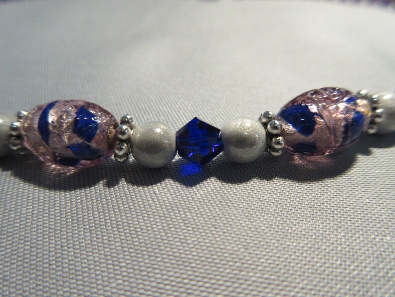 Lavender and Cobalt Blue Foil Beads with Miracle Beads and Purple Glass Beaded Necklace