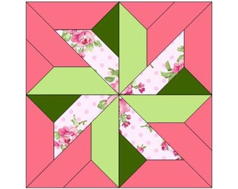 Star Ribbon Quilt Block Pattern Digital Download Modern Patchwork Instant Download FPP Easy Quilt Block 5 Sizes 6 8 10 12 15 inch