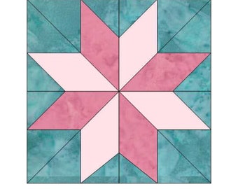 Eight Point Star No Y Seam Quilt Block Pattern Digital Download Modern Patchwork Instant Download FPP Easy Quilt Block 5 Sizes 6 8 10 12 15