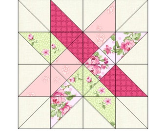 Tejido Estrella No Y Costuras Quilt Block Patrón Descarga digital Modern Patchwork Descarga instantánea FPP Easy Quilt Block 5 Tamaños 6 8 10 12 15 pulgadas