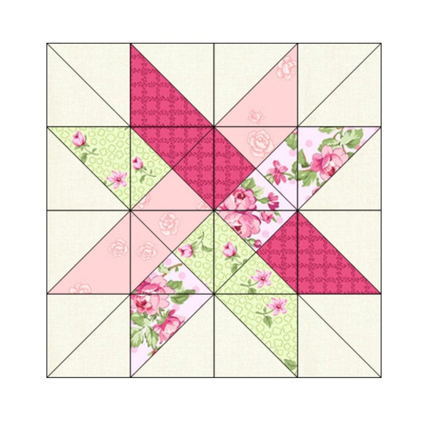 Woven Star No Y Seams  Quilt Block Pattern Digital Download Modern Patchwork Instant Download FPP Easy Quilt Block 5 Sizes 6 8 10 12 15 inch