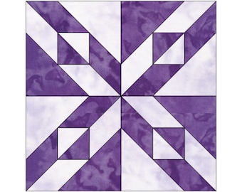 Patrón de bloque de edredón Hunter Star, descarga digital, patchwork moderno, descarga instantánea, FPP, bloque de edredón fácil, 5 tamaños: 6, 8, 10, 12 y 15 pulgadas