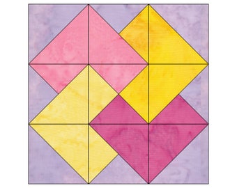 Card Trick Quilt Block Pattern Digital Download Modern Patchwork Instant Download FPP Easy Quilt Block 5 Sizes 6 8 10 12 15 inch Block