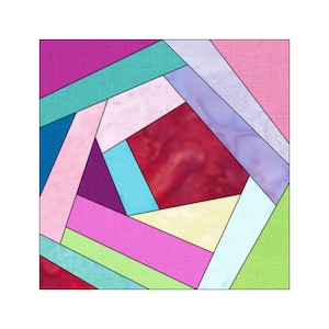 Scrappy Quilt Block Pattern Digital Download Modern Patchwork Instant Download FPP Easy Quilt Block 5 Sizes 6 8 10 12 15 inch Block Paper