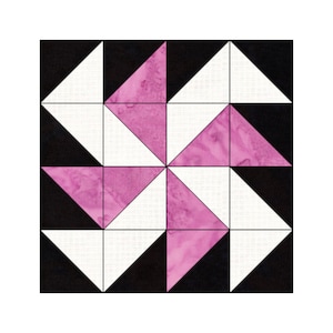 Pinwheel Quilt Block Pattern Digital Download Modern Patchwork Instant Download FPP Easy Quilt Block 5 Sizes 6 8 10 12 15 inch Block