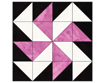 Pinwheel Quilt Block Pattern Digital Download Modern Patchwork Instant Download FPP Easy Quilt Block 5 Sizes 6 8 10 12 15 inch Block