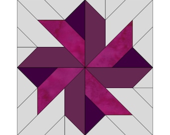 Modello per blocco trapuntato senza cucitura a Y con nastro a stella, download digitale, patchwork moderno, download istantaneo, blocco trapuntato facile FPP, 5 misure: 6, 8, 10, 12, 15 pollici