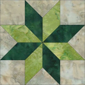 Eight Point Star Quilt Block Pattern Digital Download Modern Patchwork Instant Download FPP Easy Quilt Block 5 Sizes 6 8 10 12 15 inch block