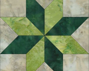 Acht-Punkte-Stern Quilt-Block-Muster Digitaler Download Moderne Patchwork-Sofortdownload FPP Easy Quilt Block 5 Größen 6 8 10 12 15-Zoll-Block