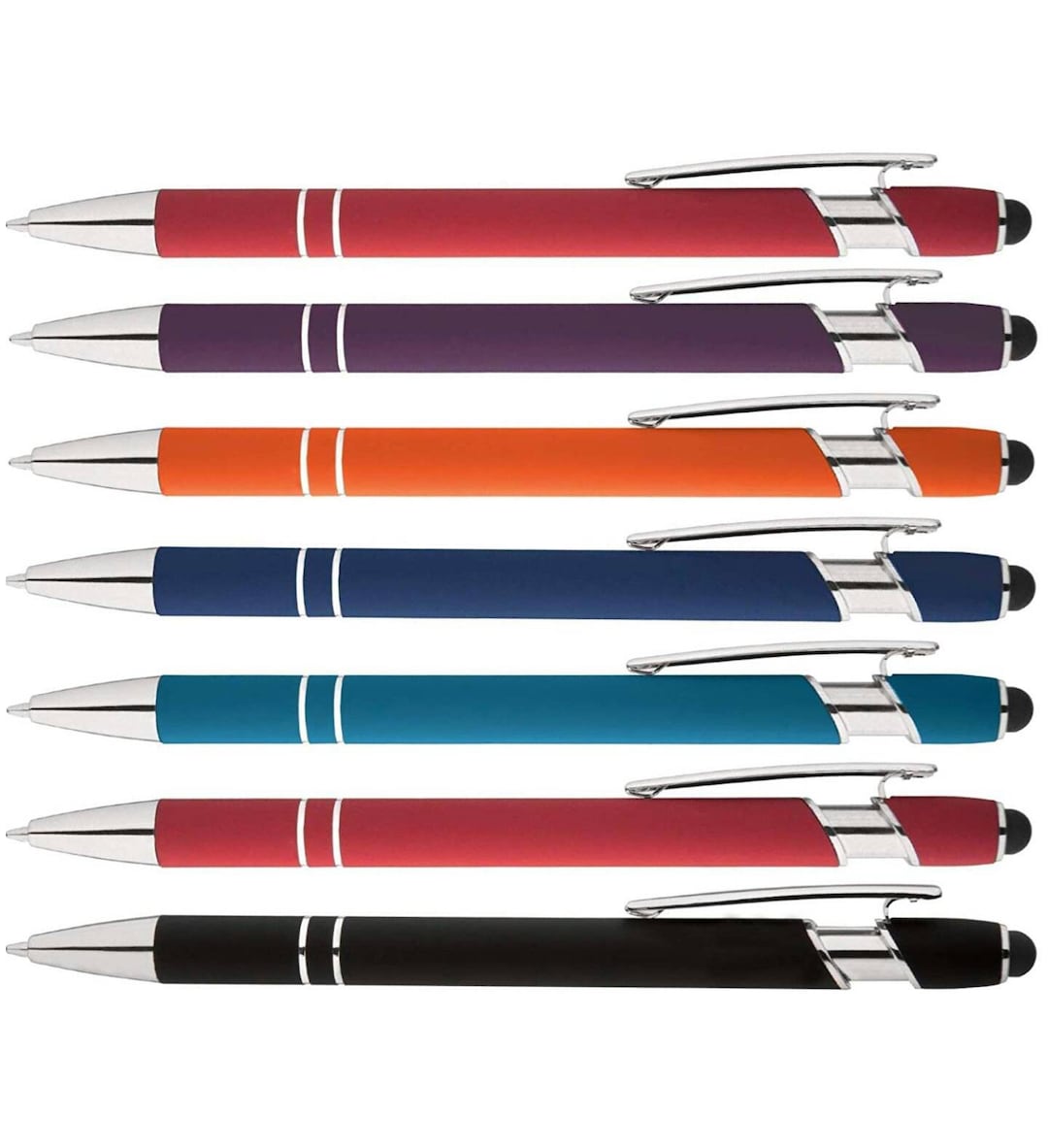 Stylo soft touch ballpoint souple en arcenciel avec stylet. Stylo daction 2en1 Élégant en