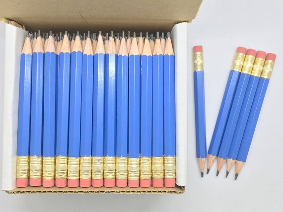 72 Blue Mini Short Half Hexagon Golf 2 Pencils With Erasers Pre