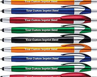 Jaylyn Personalized Ink Pens W/Stylus, Black ink retractable Custom Printed Name pens Imprinted with Your Logo/Message, FREE PERZONALIZATION