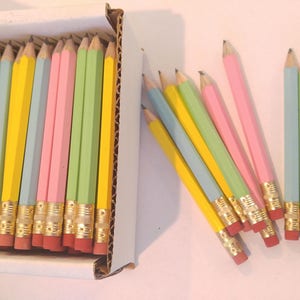 144 Pastel Mix. Mini short half Hexagon Golf 2 Pencils With erasers Pre-Sharpened Made In the USA Non Toxic Latex Free Express Pencils TM image 2