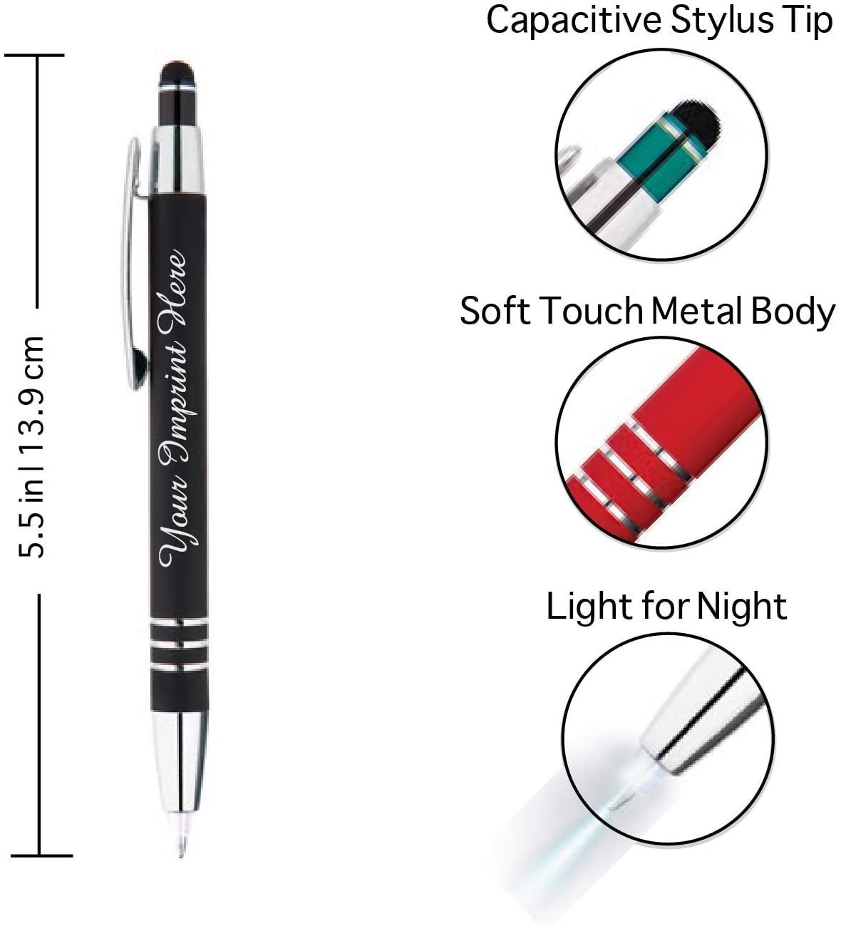 2 Stylos Multi-fonctions Métal Rouge : Bille + Stylet Tactile + Lampe LED