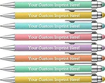 12 Custom printed pastel bright vibes Imprinted pens Personalized Stylus pens Retractable Black Writing Ink FREE PERZONALIZATION & SHIPPING!