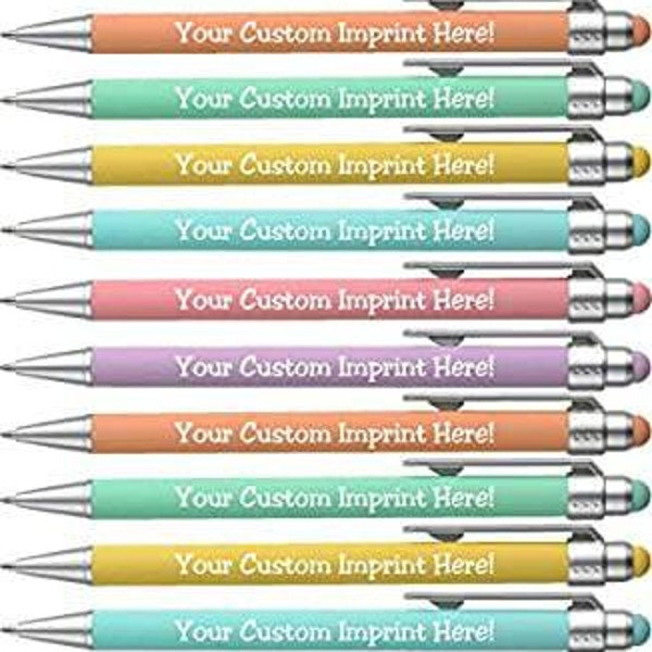 12 Custom printed pastel bright vibes Imprinted pens Personalized Stylus pens Retractable Black Writing Ink FREE PERZONALIZATION & SHIPPING!