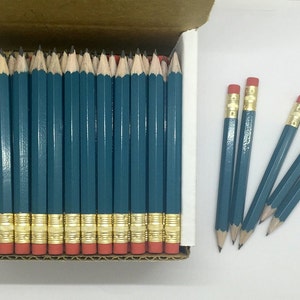 144 Teal Mini short half Hexagon Golf #2 Pencils With erasers Pre-Sharpened Made In the USA - Non Toxic Latex Free Express Pencils TM