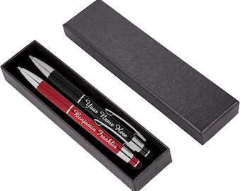 Personalized Luxury Ballpoint Pens Gift Set - 2 Pack of Metal Pens w/gift box Custom Printed Name or Message Executive Business-Personal use
