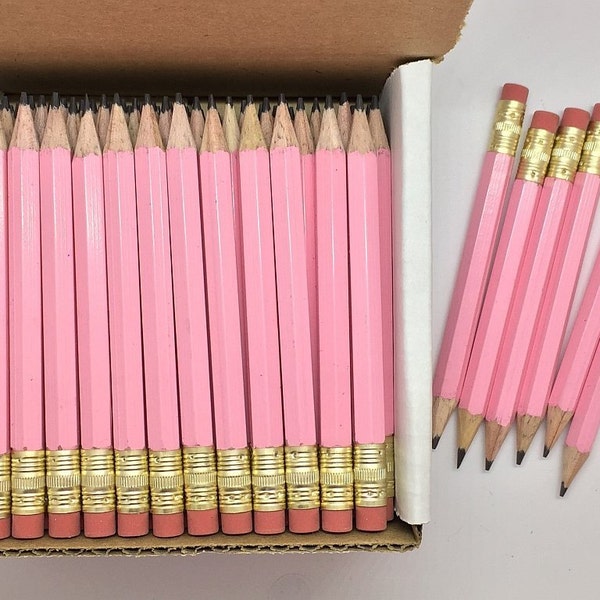 72 Pastel Pink Mini short half Hexagon Golf #2 Pencils With erasers Pre-Sharpened Made In the USA - Non Toxic Latex Free Express Pencils TM