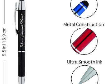 6 Prestige Customized Luxurious metal ballpoint pen with Stylus Black Ink Personalized & Imprinted W/Logo or Message -Great Gift Ideas-