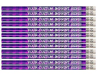 12 round Custom printed personalized purple prism foil pencils Personalized Name printed pencils Printed gift FREE PERZONALIZATION SHIPPING!