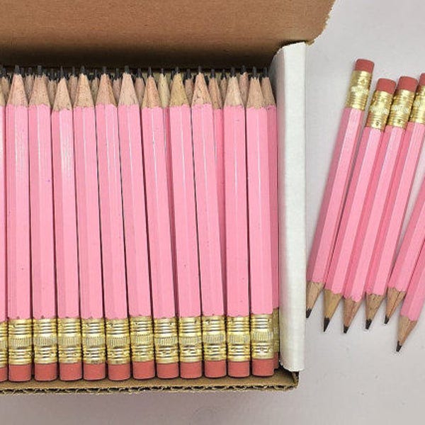 144 Pastel Pink Mini short half Hexagon Golf #2 Pencils With erasers Pre-Sharpened Made In the USA - Non Toxic Latex Free Express Pencils TM