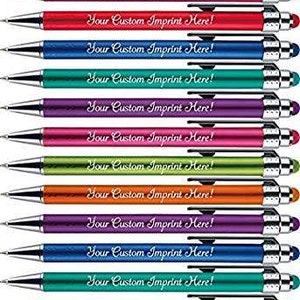 12 Custom printed bright lights Imprinted pens Personalized. Stylus pens. Retractable Black Writing Ink FREE PERZONALIZATION & SHIPPING!