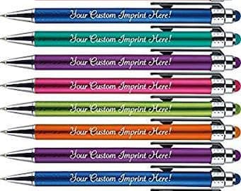 12 Custom printed bright lights Imprinted pens Personalized. Stylus pens. Retractable Black Writing Ink FREE PERZONALIZATION & SHIPPING!