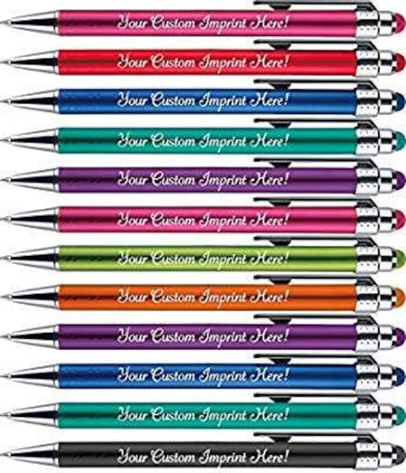 12 Custom printed bright lights Imprinted pens Personalized. Stylus pens. Retractable Black Writing Ink FREE PERZONALIZATION & SHIPPING! 