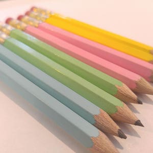 144 Pastel Mix. Mini short half Hexagon Golf #2 Pencils With erasers Pre-Sharpened Made In the USA - Non Toxic Latex Free Express Pencils TM