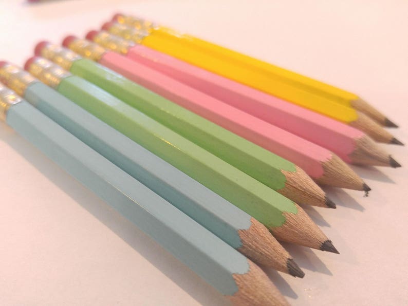 144 Pastel Mix. Mini short half Hexagon Golf 2 Pencils With erasers Pre-Sharpened Made In the USA Non Toxic Latex Free Express Pencils TM image 1