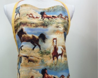 Horses running free adult full apron - Horse apron - Western apron - Animal apron - Caballos