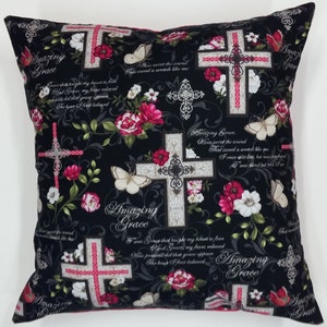 Amazing Grace 16X16 pillow cover - Crosses - Religious pillow - Flowers and butterflies pillow