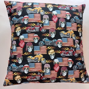 Biker 16X16 pillow cover - Skulls and bikes  - Motorcycle decor - Man Cave