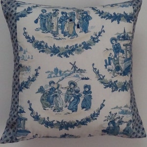 Colonial Toile Kids at play 14X14 pillow cover with border - Toile pillow - Toile decor