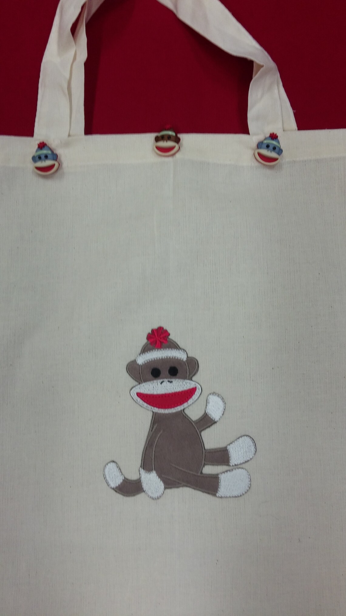 Sock Monkey tote bag with decorative buttons Sock Monkey Etsy