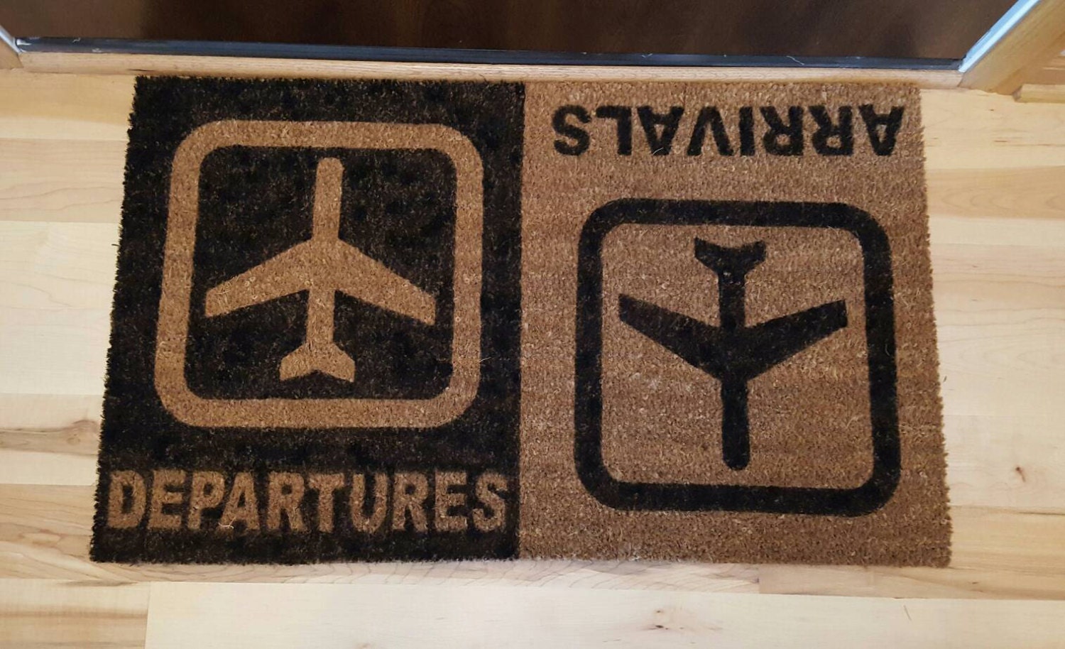 Arrivals and Departures COIR custom aviation doormat. | Etsy
