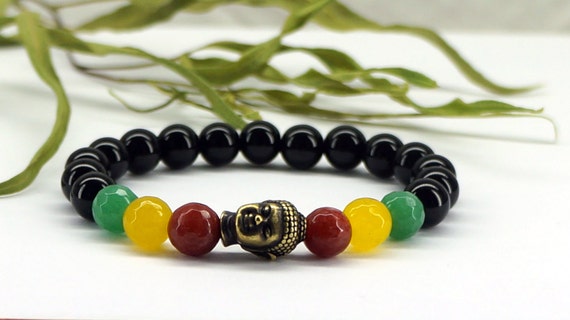Bracciale Pietre Dure Buddha Lava Agata Verde Regalo Donna Uomo Braccialetto