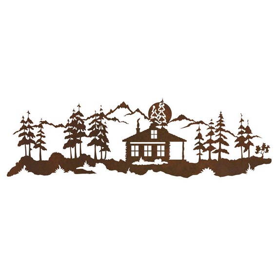 Cabin In Pines Steel Wall Art 42x 12 - Cabin Metal Wall Art Cabin In Pines Steel Wall Art 42x 12 - Cabin Metal Wall Art